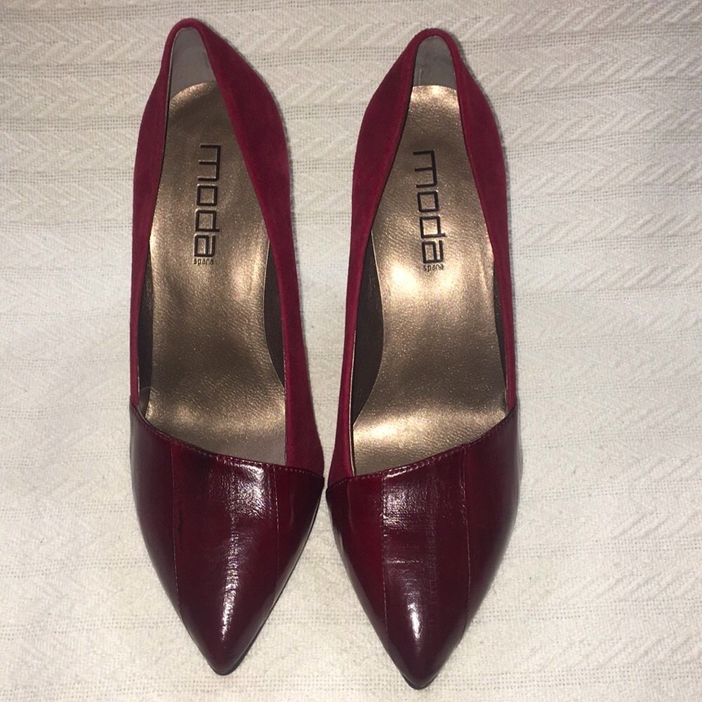 MODA Patsy burgundy leather & suede pumps